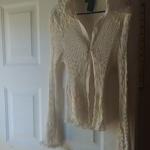 Elegant Pleated Button-Down Blouse in Ivory